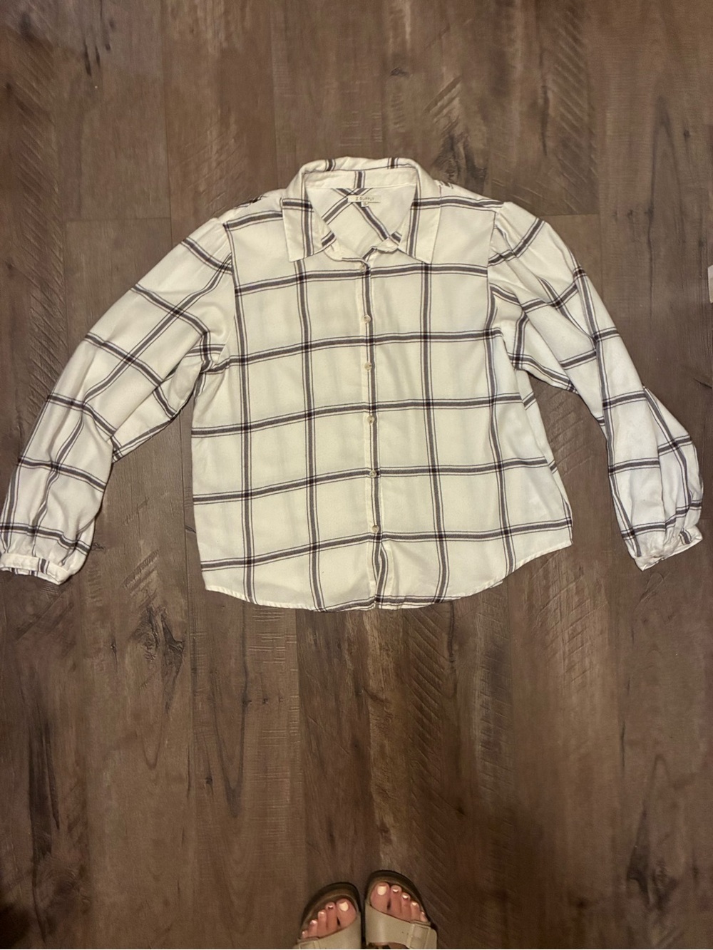 Z Supply Plaid Button-Down Blouse - Cream & Black. Size XL